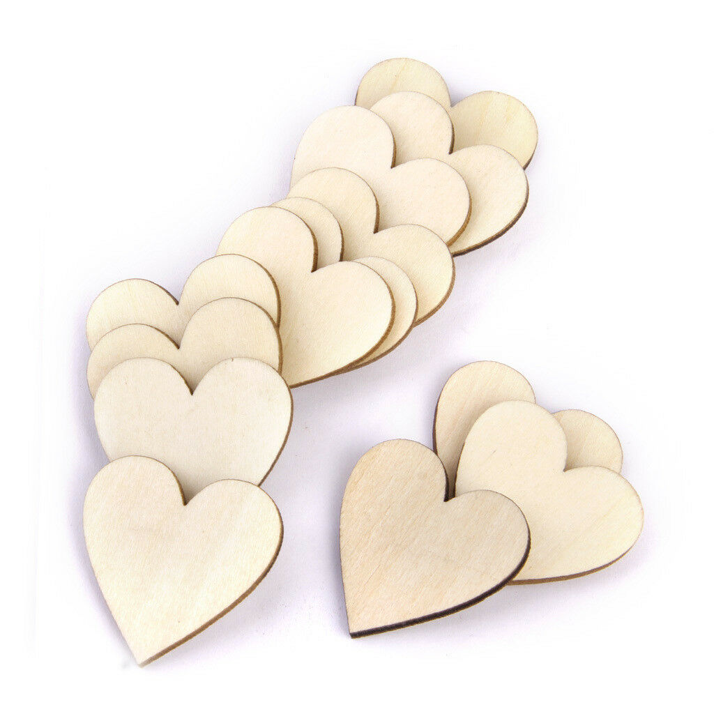 Wood Blank Love Hearts Embellishment Wedding Decor DIY Crafts 30mm 50pcs