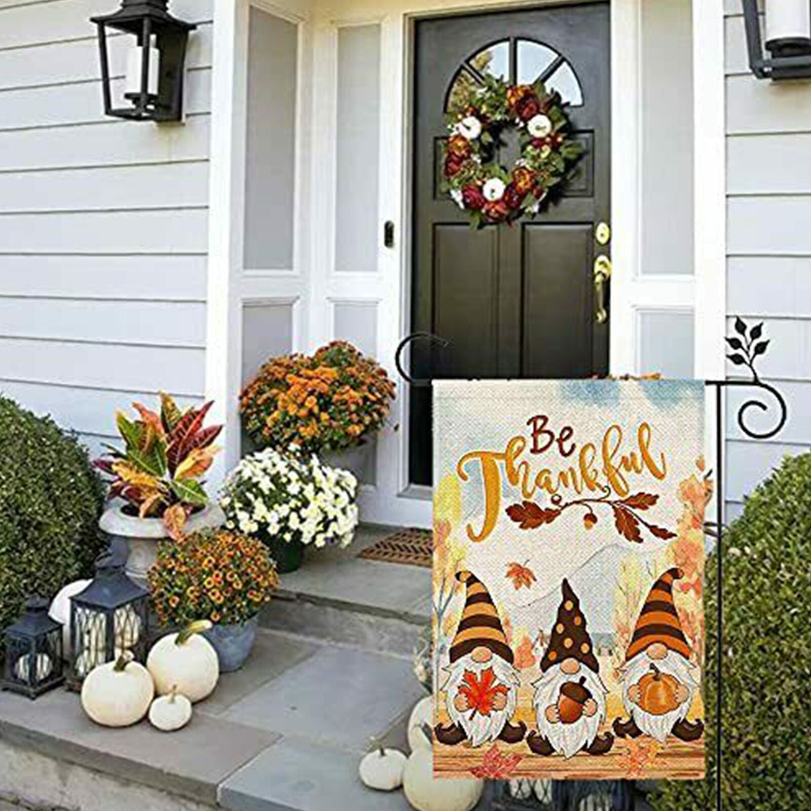 Fall Thanksgiving Garden Flag Gnomes Be Thankful 12Ã—18 Inch Double Sided