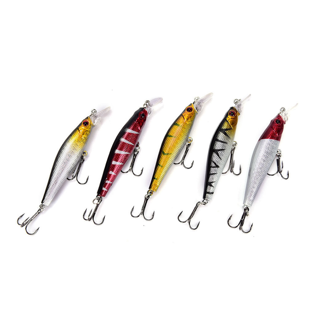 5x/set plastic minnow fishing lures floating rattles bass crankbait 8.5cm/ Lt