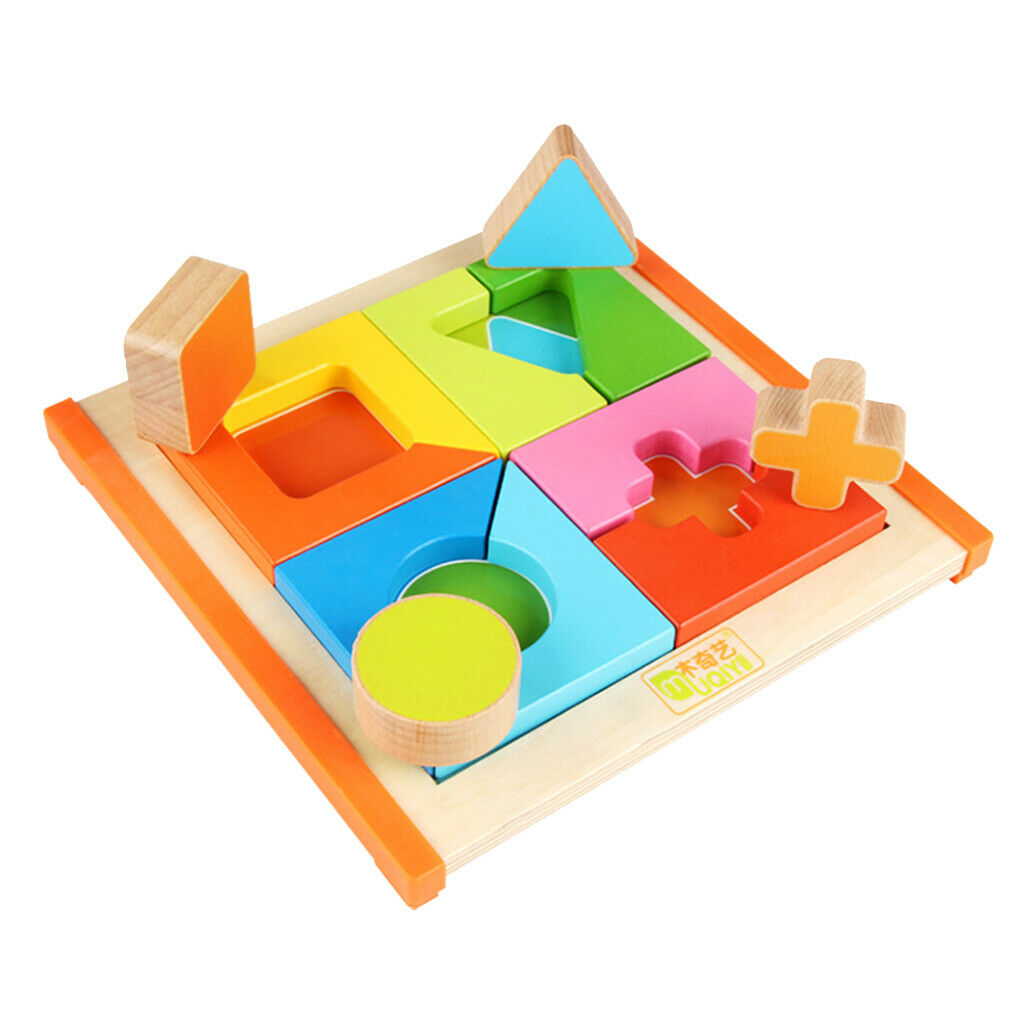 Wooden Geometric Shape Sorter Puzzle Toys - Colors Shapes 2 in 1 Matching Board