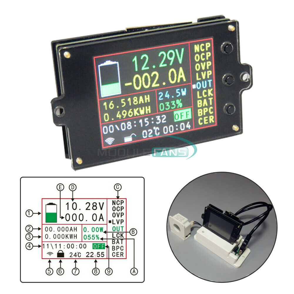 2.4'' Color LED Wreless Volt-ampere Meter Power Meter Battery Detector 80V500A