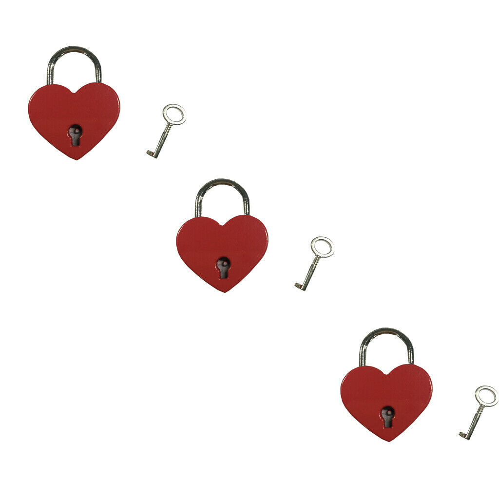 1pc Small Heart Shape Padlock  Travel Suitcase Bag Diary Lock W/ Key - Red