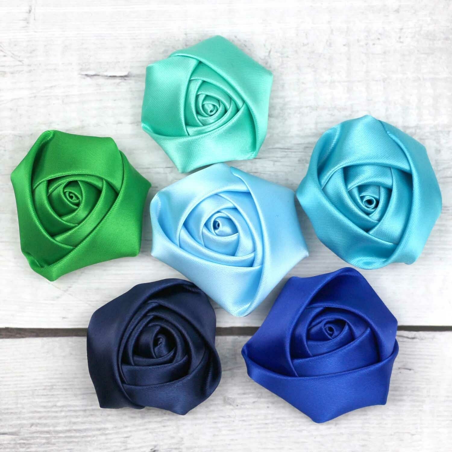 Mix 50Pcs 1" Satin Ribbon Flower Mini Rose Appliques Craft Supplies-28 Colors