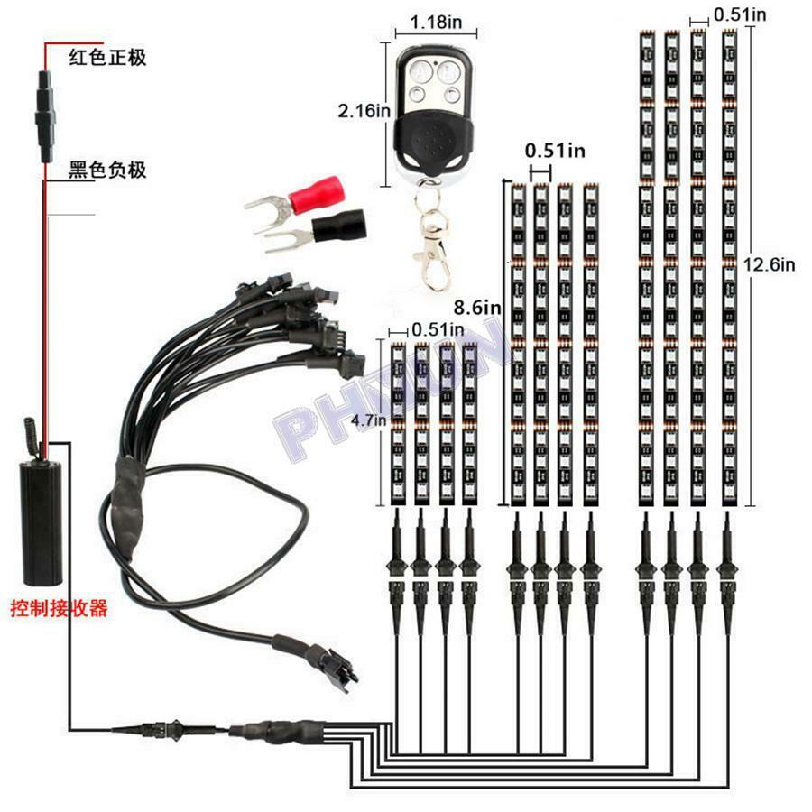 12x LED RGB Neon Under Glow Strip Light Kit Ambient Light For Motorcycle ATV