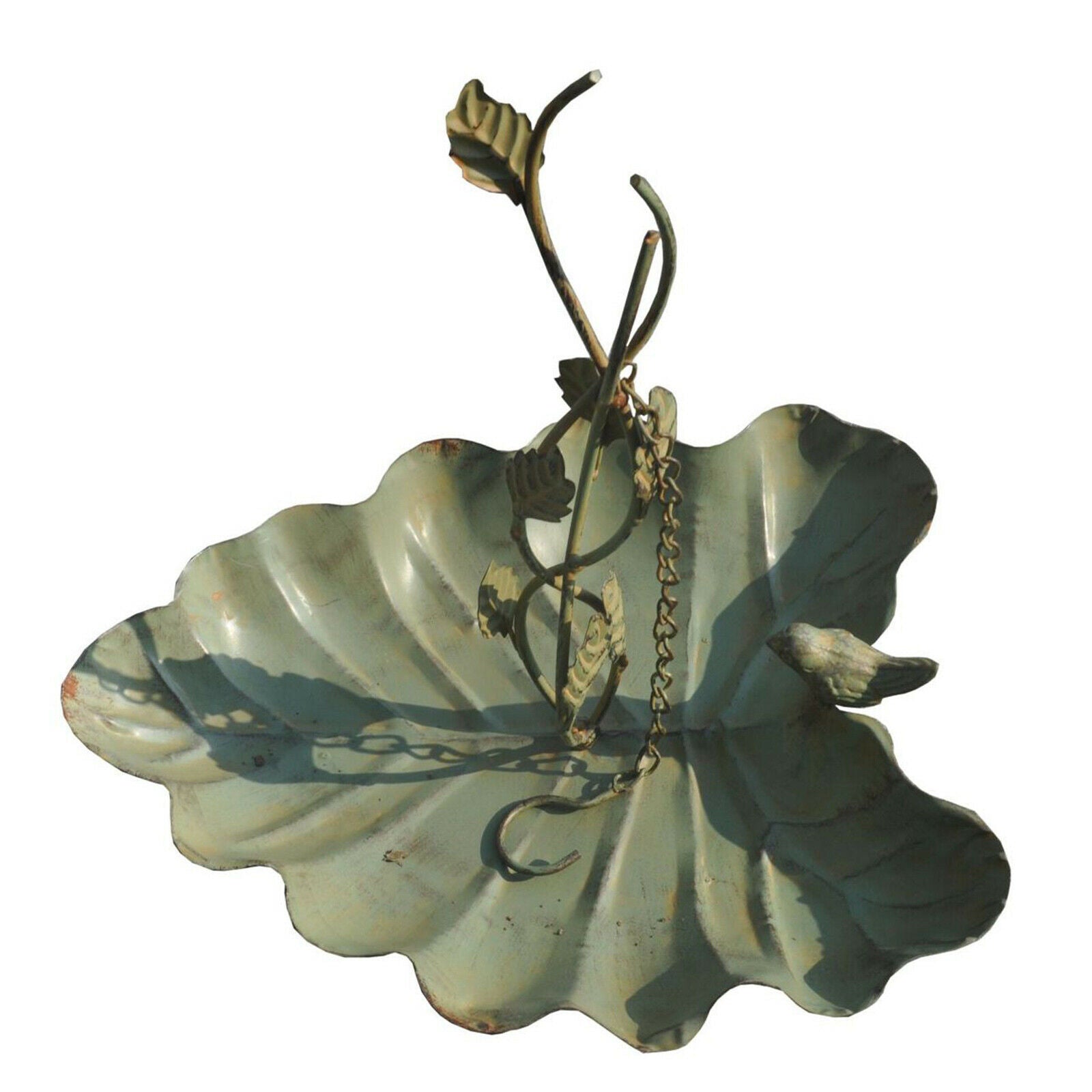 Metal Leaf Shape Bird Feeder Tray Dish Hanging Patio Decoration Stylish