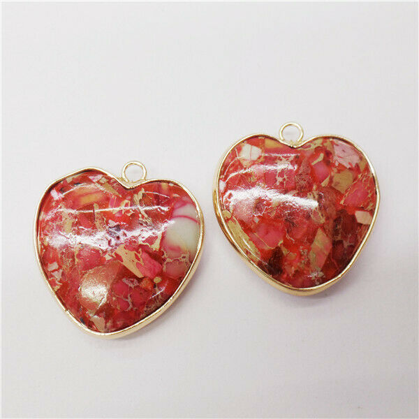4Pcs 31x26x6mm Golden Wrapped Red Sea Sediment Jasper Love Heart Pendant HH8980