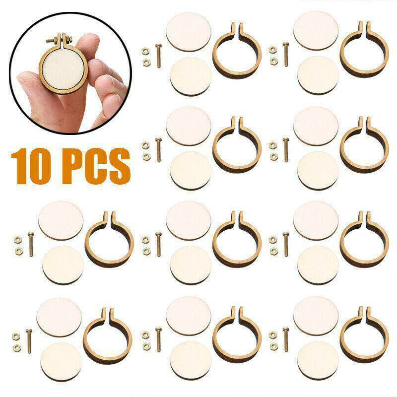 10Set Mini Embroidery Hoop Ring Wooden Cross Stitch Frame For Hand Crafts DIY US