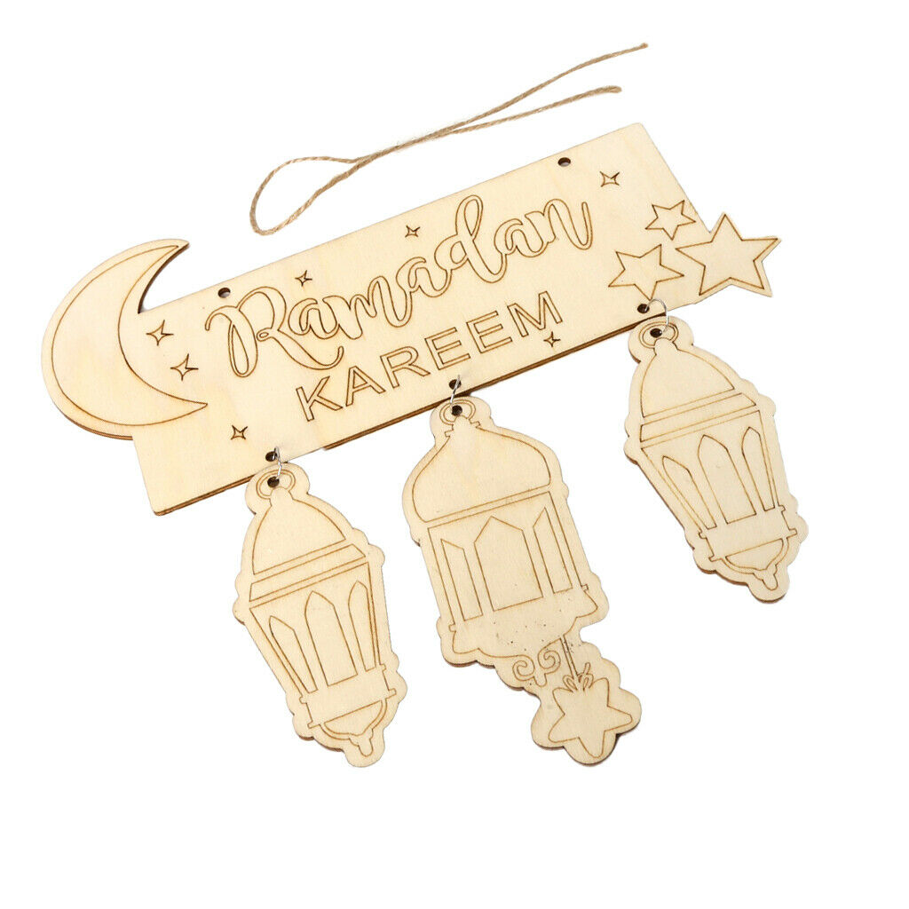 Natural Wood Plaque Hanging Eid Mubarak Islamic Eid Party Decor