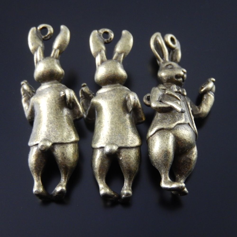 10pcs Antiqued Alice Bronze Tone Rabbit Gentleman Pendant 36*13*8mm 38634