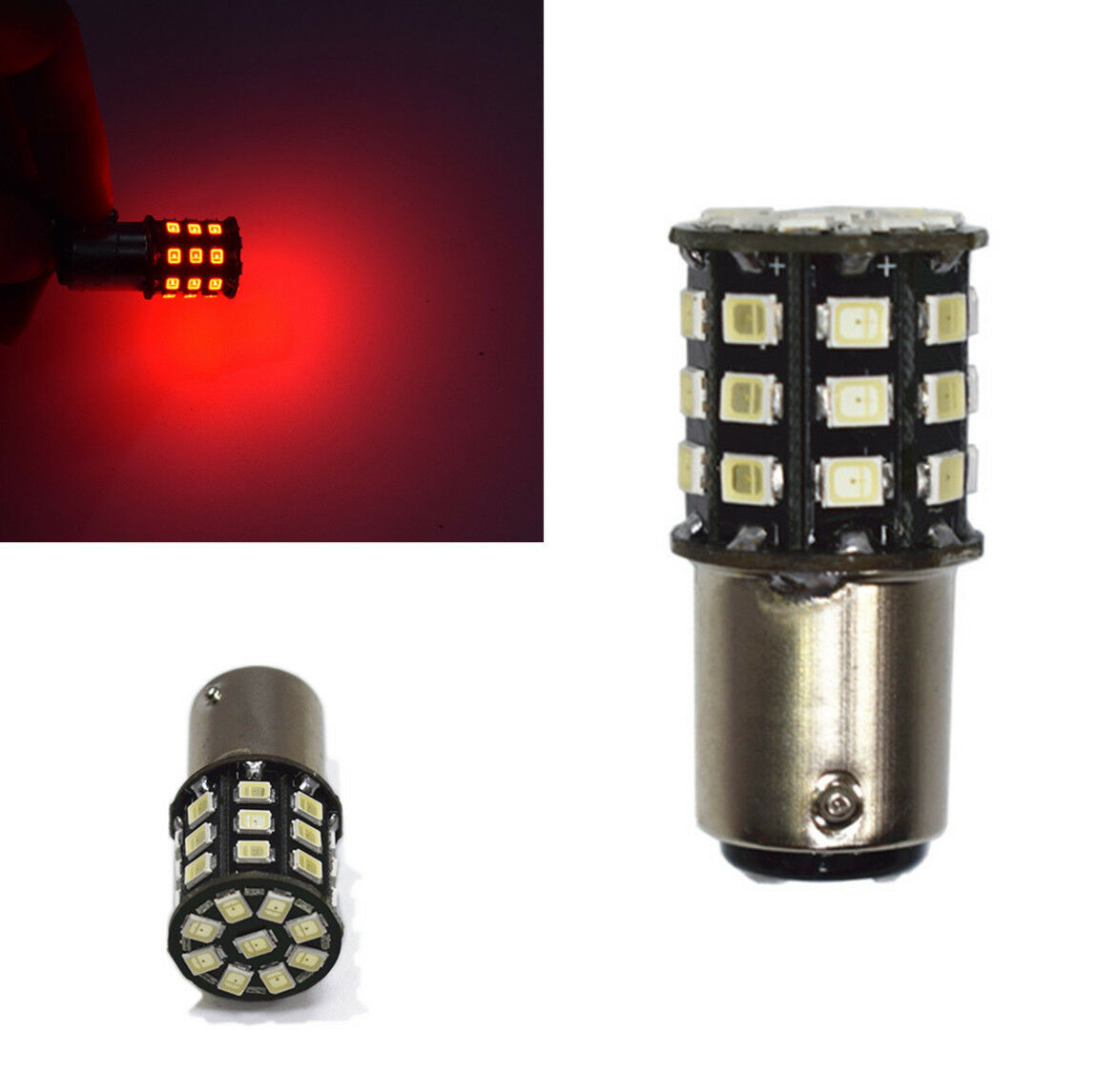 2Pcs BA15S P21W 1156 LED Bulbs Red Strobe Flash Blinking Car Brake Stop Light