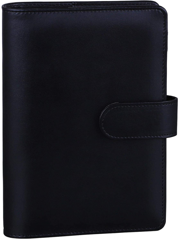 Suitable for A6 Filled Paper-Black A6 Pu Leather Notebook Binder 6 Ring Binder