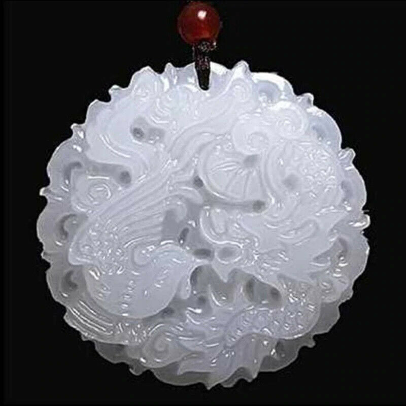 Dargon Natural White Carved Dragon Head Lucky Amulet Necklace Pendant