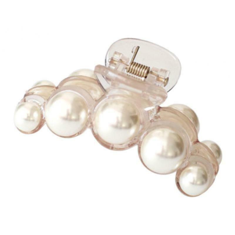 Women Girls Pearls Hair Claw No Slip Clip for Thick Thin Hair Light Brown