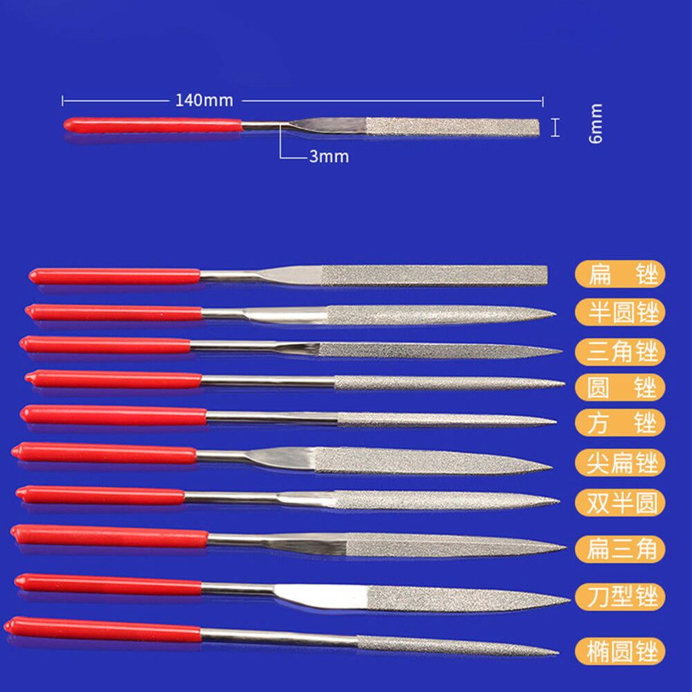 10pcs 3x140mm Diamond Needle File Coated Set Jewelry Precision Repair Tools
