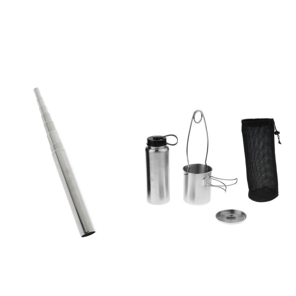 Camping Cooking Set Bottle Cup Pot Hanging Hook + fire starter Fire Blow Tube