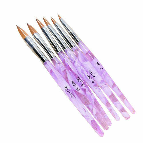 6x 6 Different Size Acrylic Sable Nail Art Brush NO.2,4,6,8,10,12 Pen Set