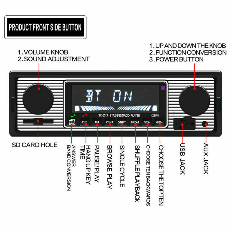 4-Channel 1 Din Digital Bluetooth Audio USB/SD/WMA/MP3/WAV Radio Stereo Player