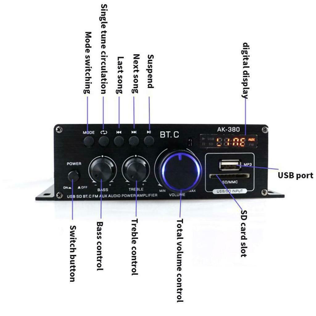 400W + 400W Audio Power Amplifier for Car Home Garage CD Theater PA System