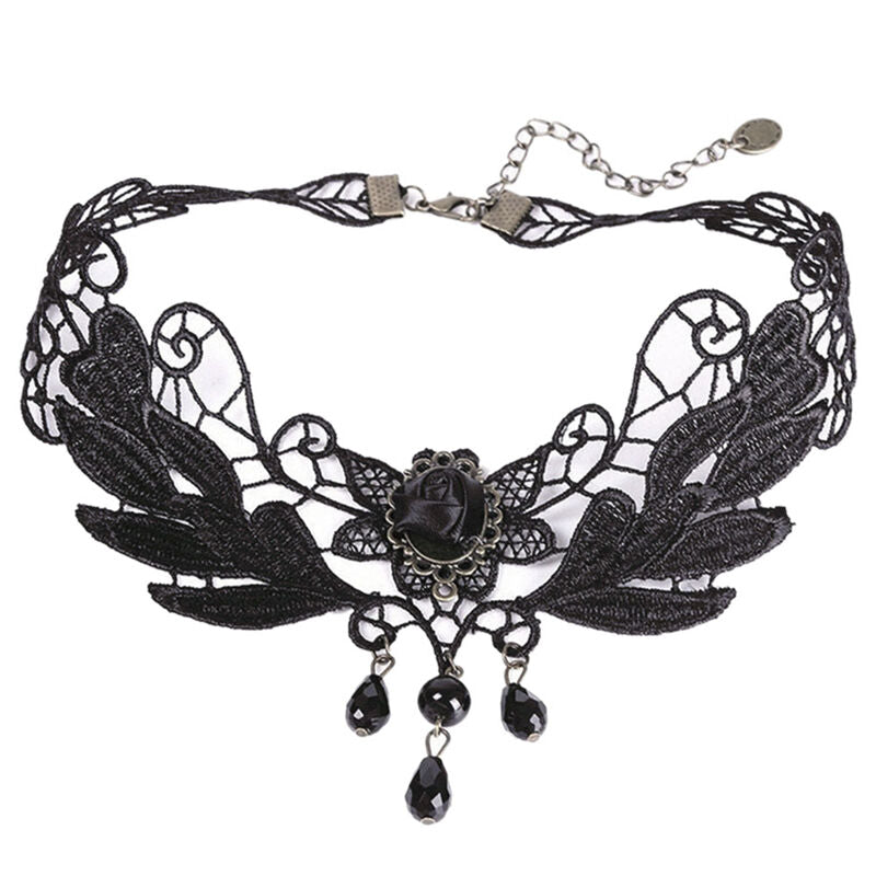 Women's Black Rose Teardrop Bead Pendant Lace Choker Lolita Collar Neckla.l8