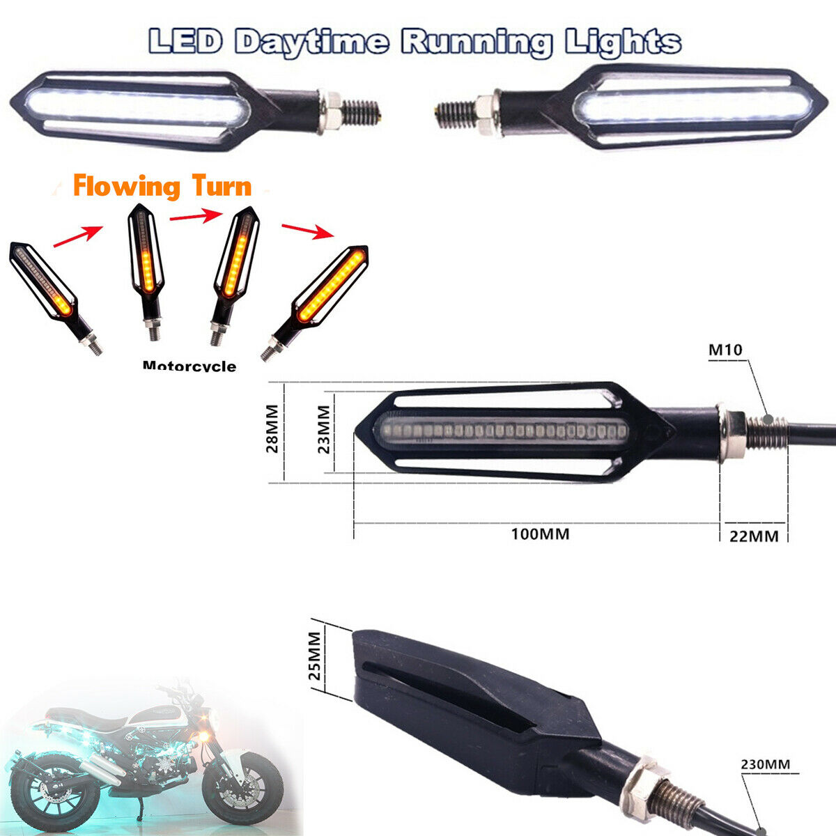 2x Motorcycle LED Amber Turn Signal Blinker light Indicators & DRL lamp 24 LED