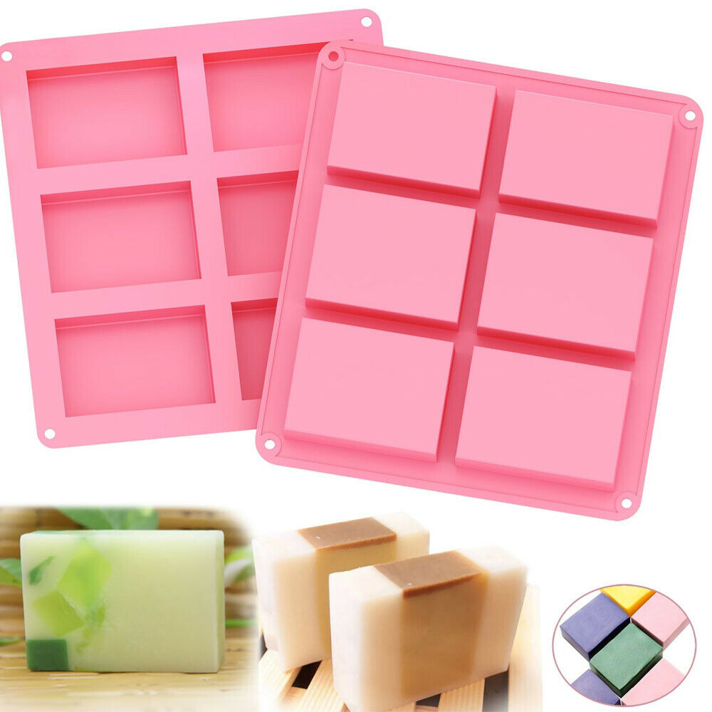 6-Cavity Rectangle Soap Mold Silicone Craft DIY Making Homemade Cake Mould