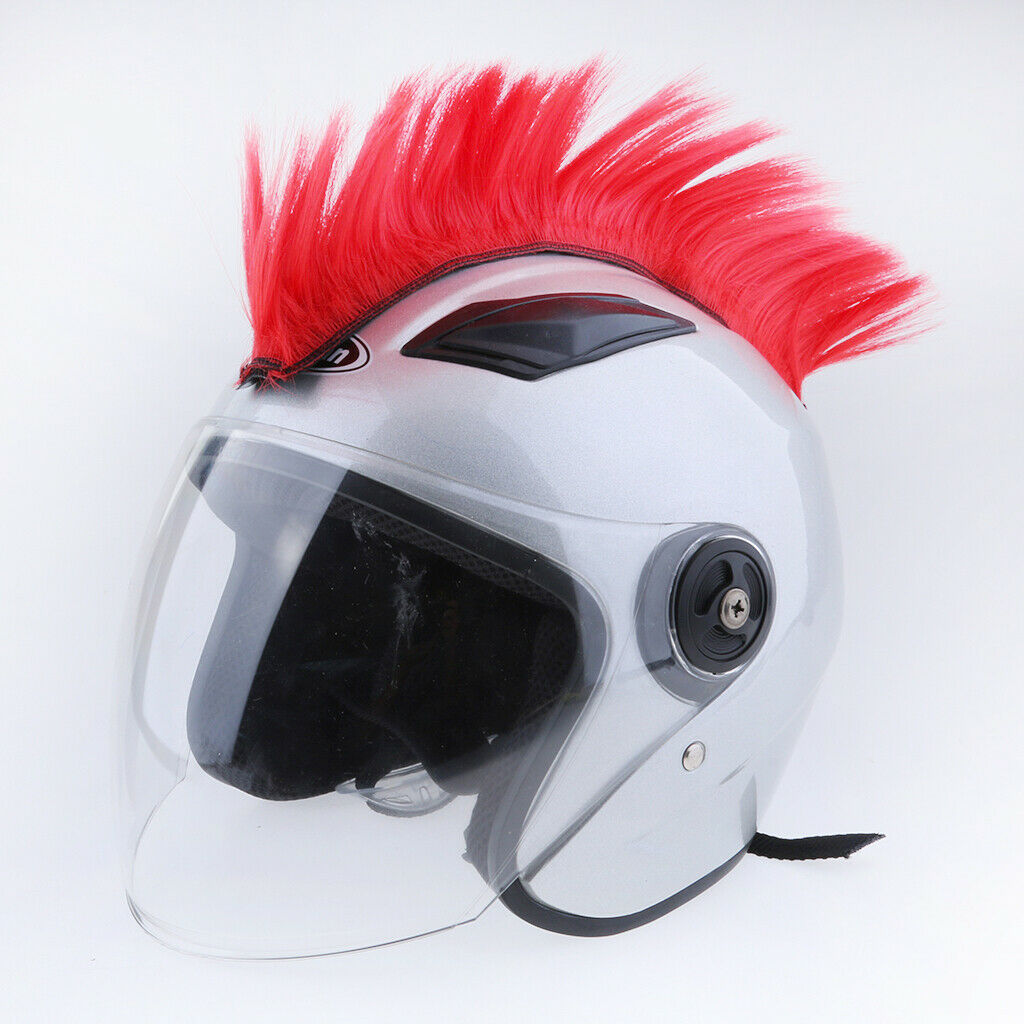 Motorcycle Adhesive Helmet Mohawk Hair Patches Skinhead Costumes Wig Red