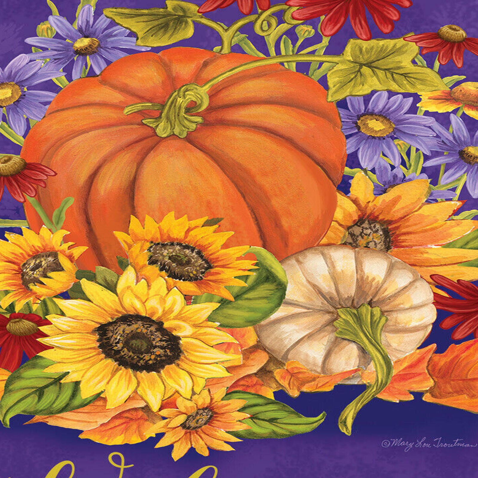 Gifts of Fall Welcome House Primitive Floral Pumpkin 28x40 Briarwood Lane Flag
