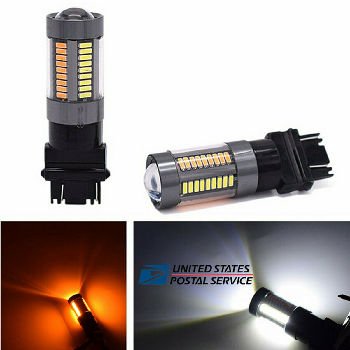 2Pcs Car LED Bulbs White Amber Switchback Turn Signal Parking Stop Light 6500K