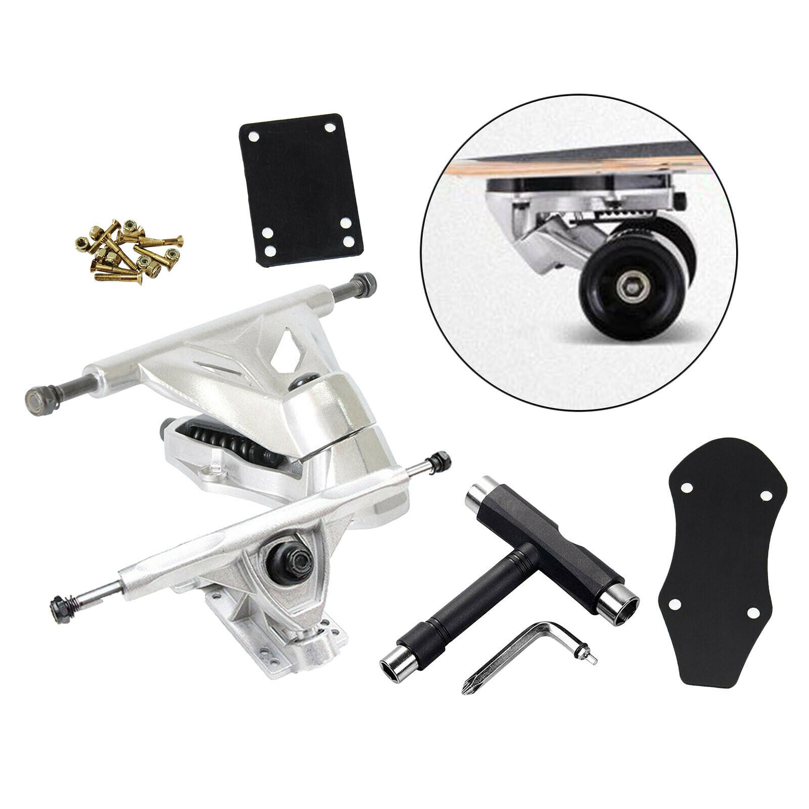 2Pieces Skateboard Trucks 6inches Longboard Truck 3mm Rise Pads Replacement