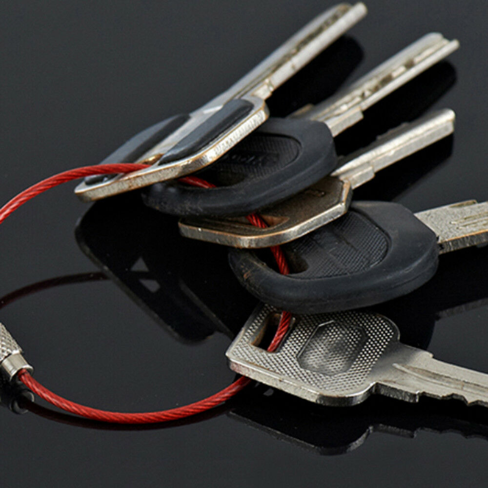 Outdoor Sports Carabiner Wire KEY CHAIN Cable Stainless Steel RING Screw Locking