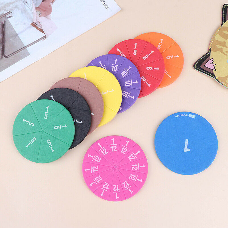 Rainbow Magnetic Round Fraction Tiles Early Education Learning Counting Math  FG