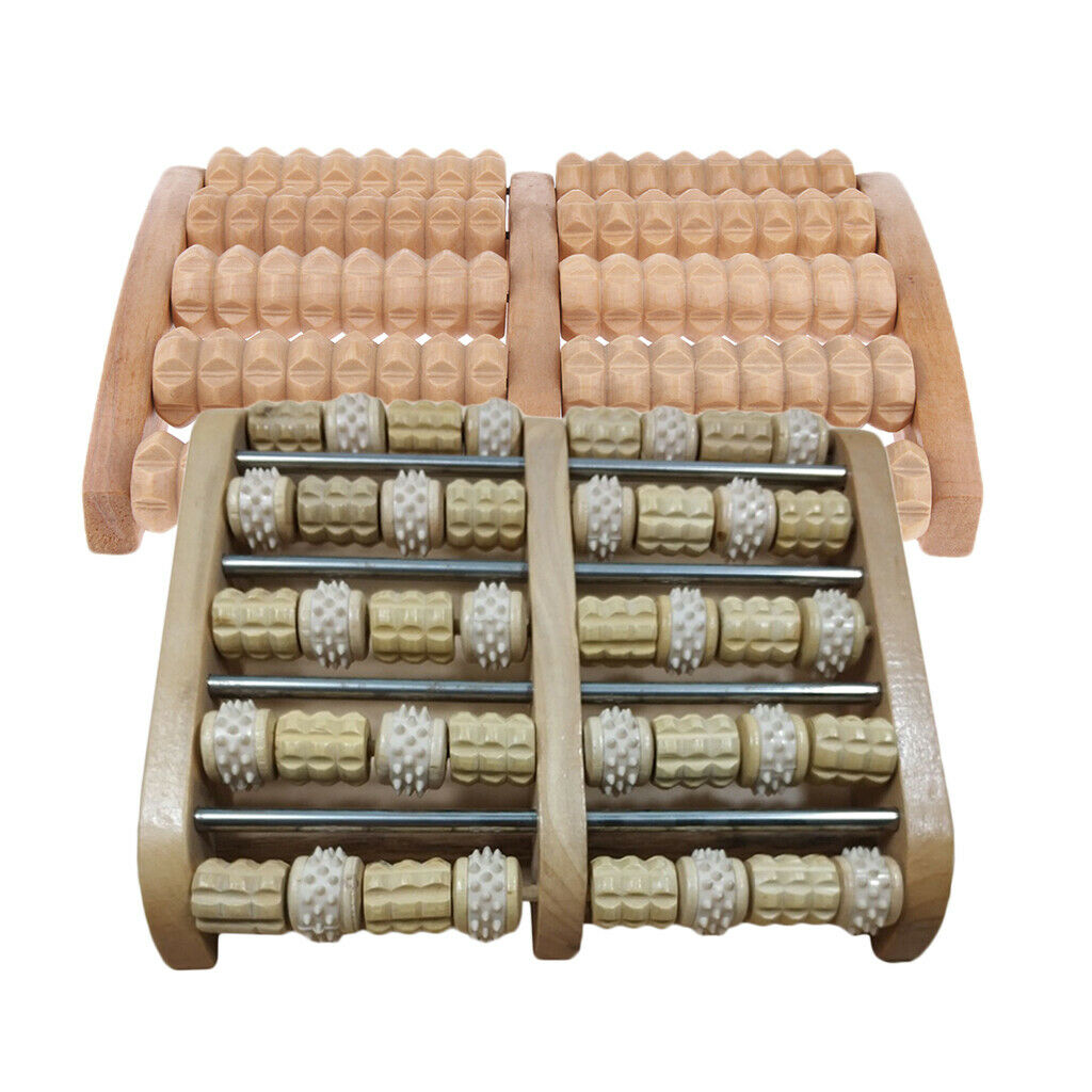 2 Pieces Wood Dual Foot Roller Massager Reflexology Relaxation Stress Relief