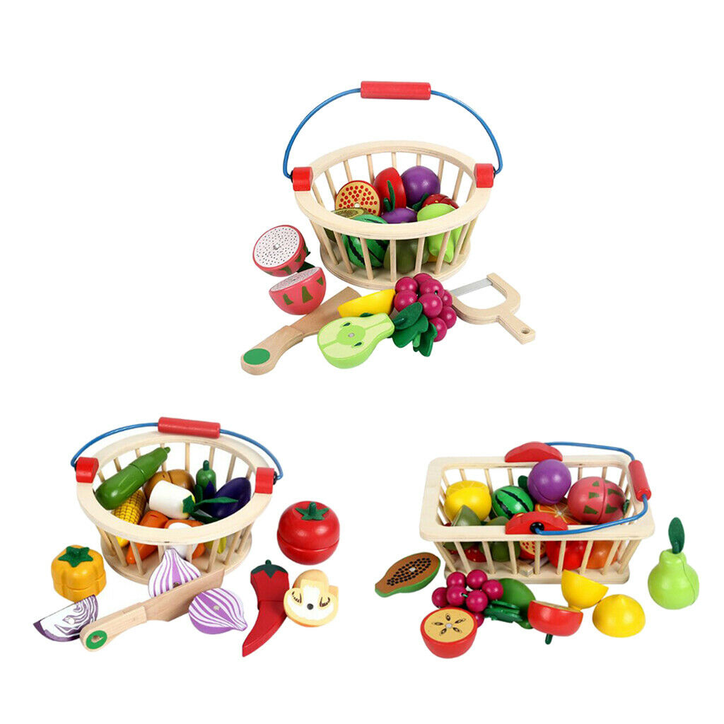 Wooden Role Play Cutting Toys Kids Kitchen Food Playset Children Cookware