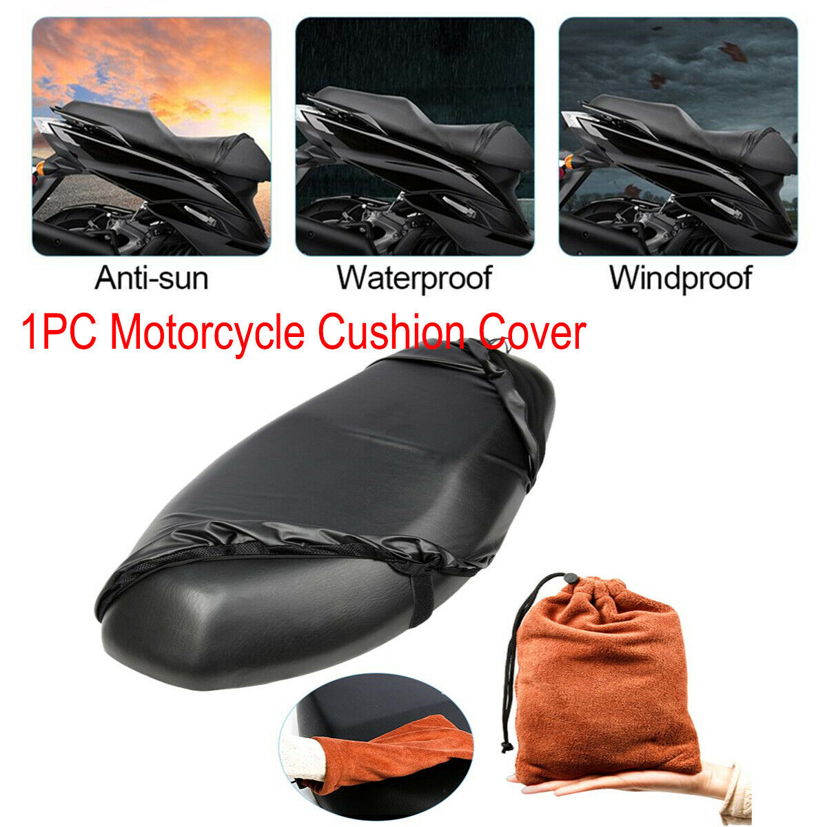 1PCS XL Motorcycle Seat Cover Black Waterproof Dustproof Universal Accessories
