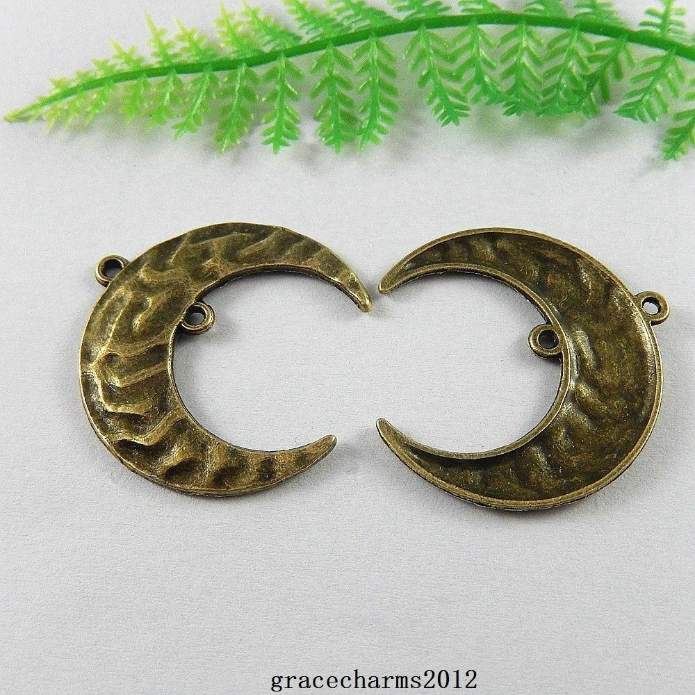 10pcs Antiqued Bronze Uneven Surface Crescent Pendant Moon Alloy Charm 33*31*1mm