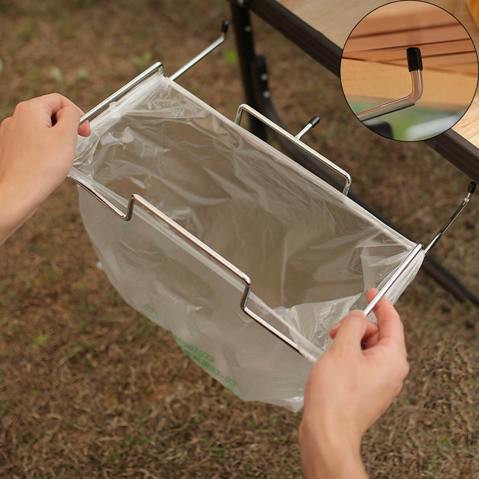Non-slip Trash Bag Holder Hanging Rack Camping Picnic Bags Table Frame