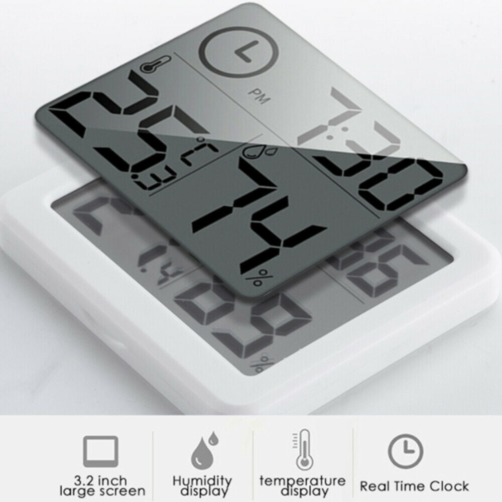 Digital LCD Hygrometer Clock Electronic Humidity Thermometer Outdoor Indoor Room