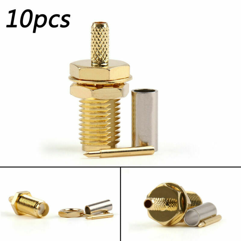 10X Connector RP-SMA Female Jack Bulkhead Crimp RG174 RG316 LMR100 Cable AT2