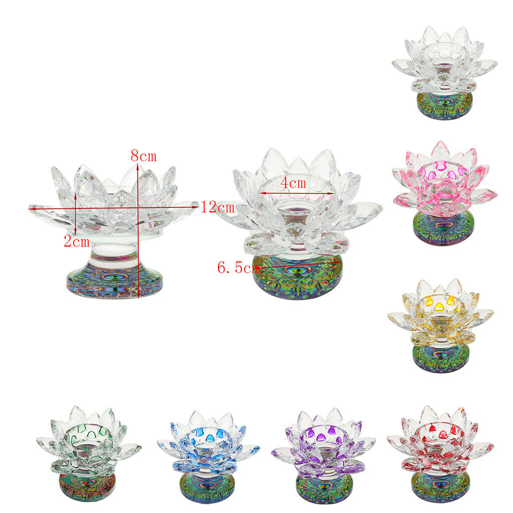 7 Colors Buddhist Crystal Glass Tea Light Lotus Flower Candle Holder Yellow