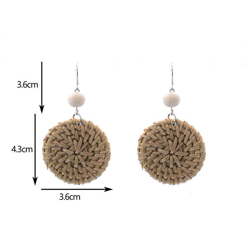 Fashion Boho Straw Rattan Woven Earrings Geometric Dangle Ear Stud Jewelr.l8