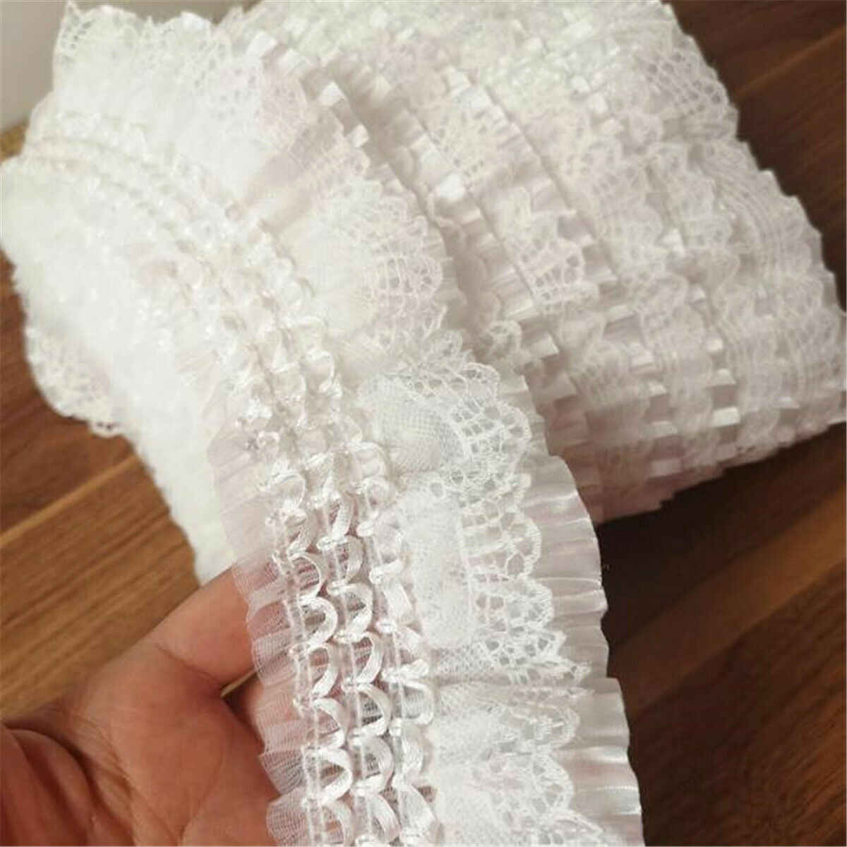 50CM Lace Fabric Trim Ruffle Edging Pleated Frill Sewing Elastic Lolita Dress