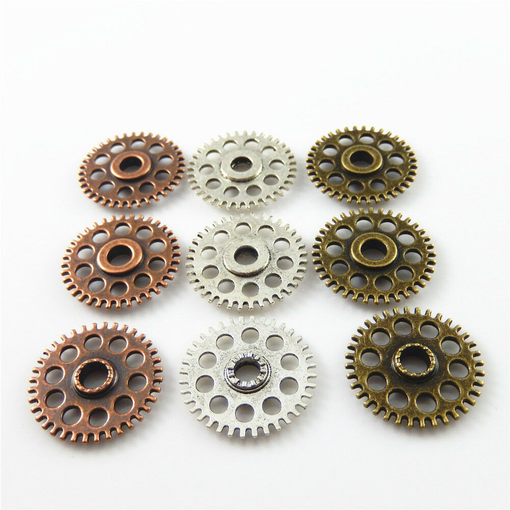 6pcs Assorted Round Steampunk Gear Pendant Cog Alloy Charm Jewelry Crafting 26mm