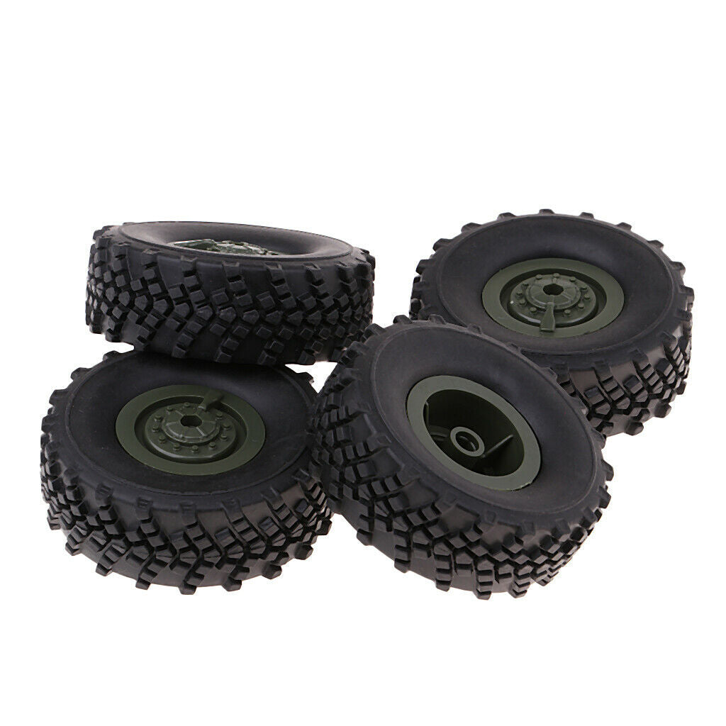 Pack of 4 Rubber Tires with  Green Wheels for Trucks