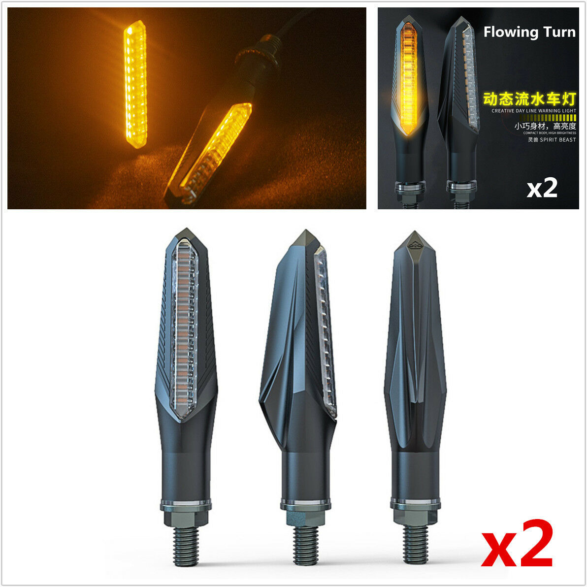 DC 12V Universal Motorcycle Sequential Flowing LED Turn Signal Indicator Lights
