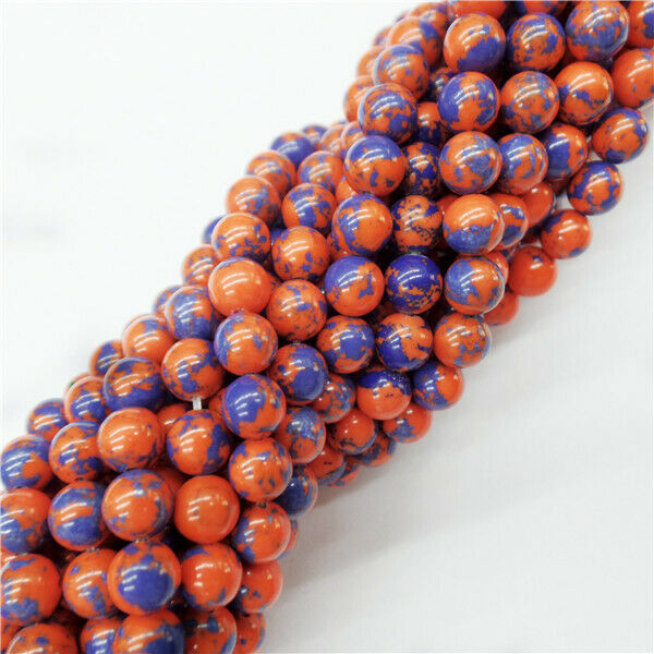 1 Strand 8mm Purple&Orange Rainbow Calsilica Round Ball Loose Beads 15.5" HH9069