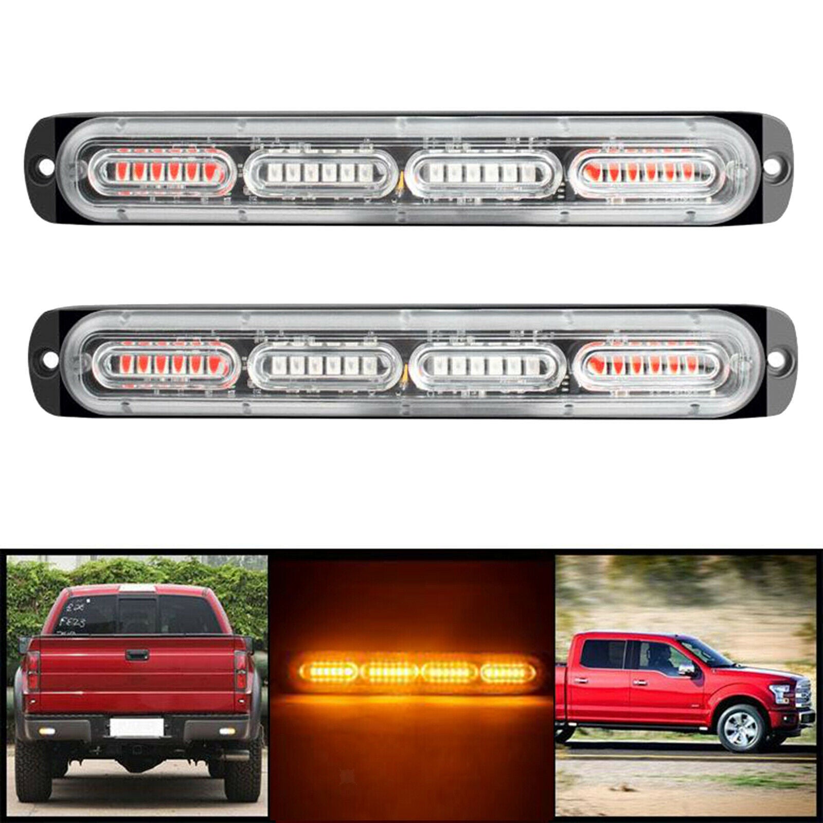 2PCS Car Truck 24 LED Warning Hazard Strobe Lamp Bar High Intensity Yellow