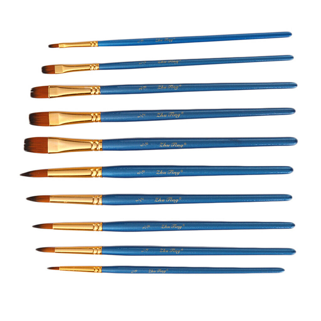 10pcs Wooden Handle Artist Paint Brush Set For Face Body Painting Nail Art