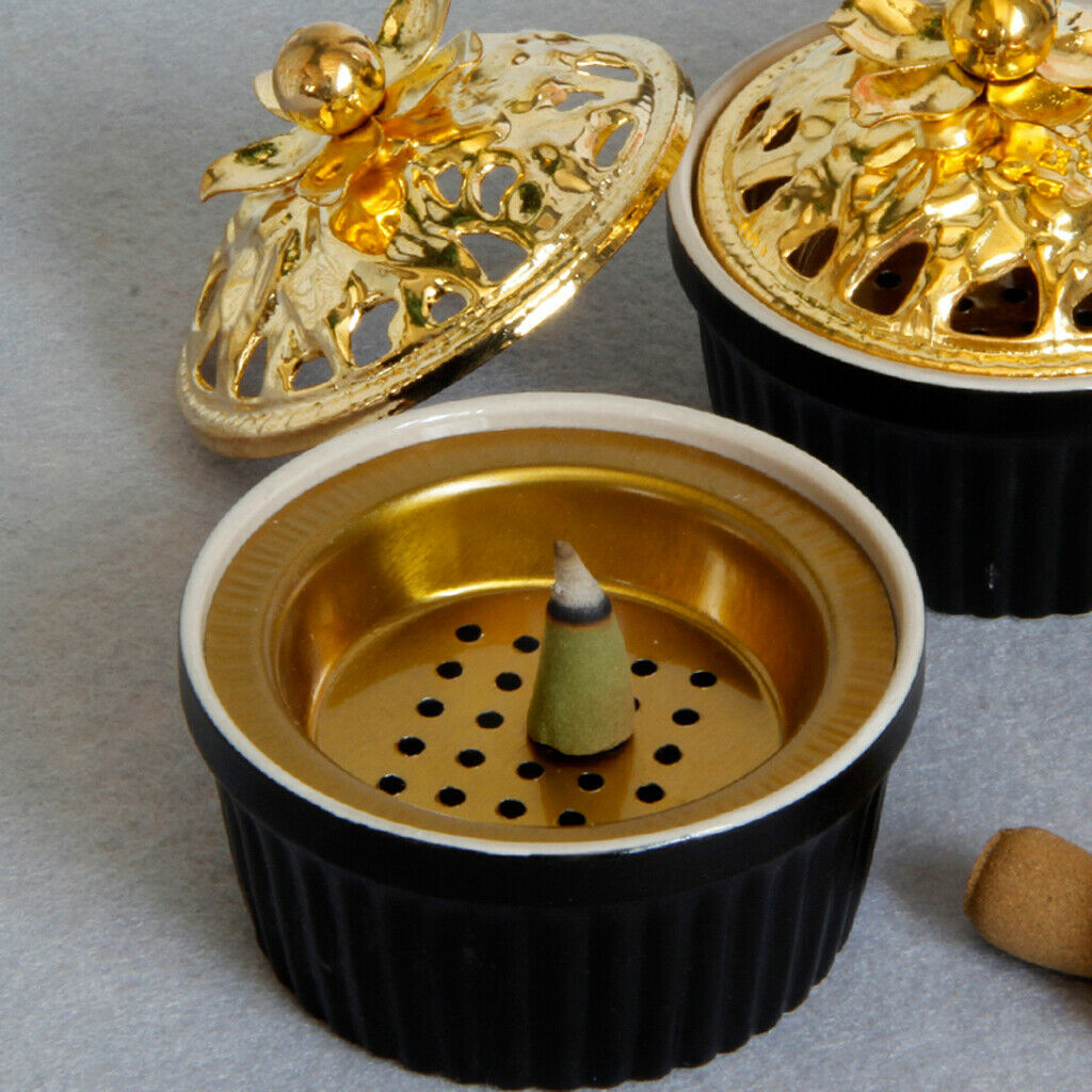 Matte Ceramic Incense Burner Censer With Cover Gasket Desktop Ornament