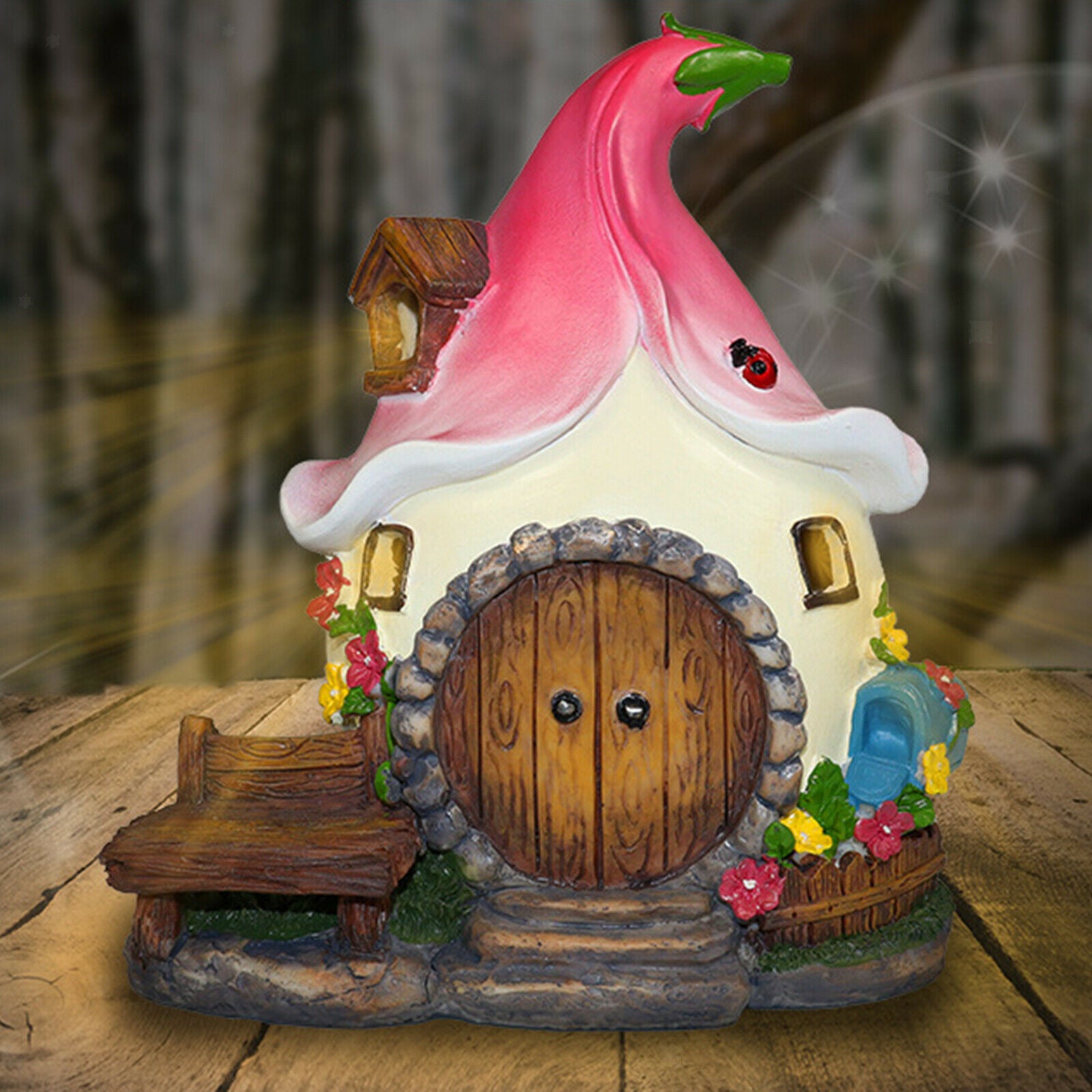 Mini Solar Power Lighted Fairy House Statue Outdoor Fairy Garden Ornament