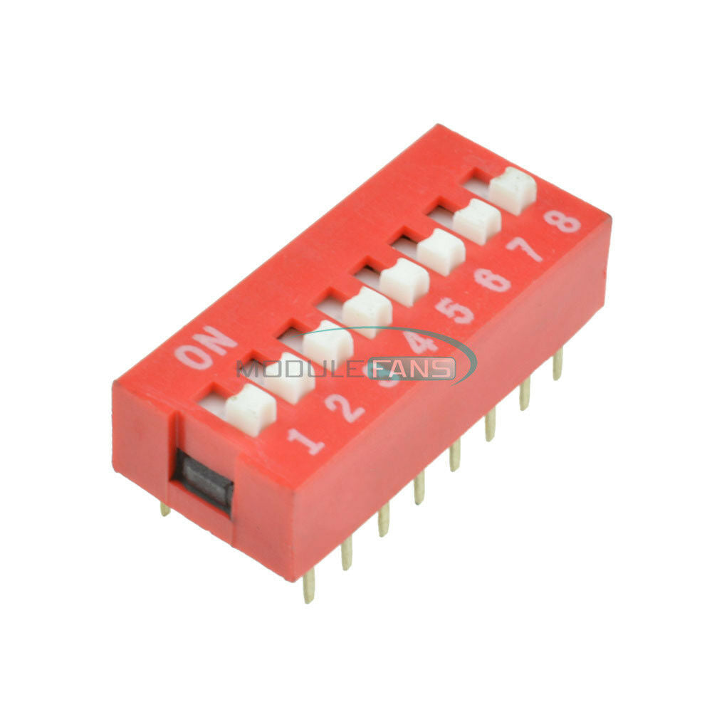 10PCS 2.54mm Pitch 8-Bit 8-Positions Way Slide Type DIP Switch Red Module